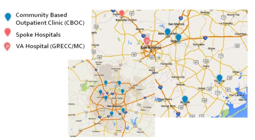 San Antonio GRECC Connect site map and affiliated locations