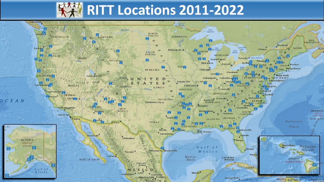 U.S. Map showing RITT training locations from FY2011 to FY2022